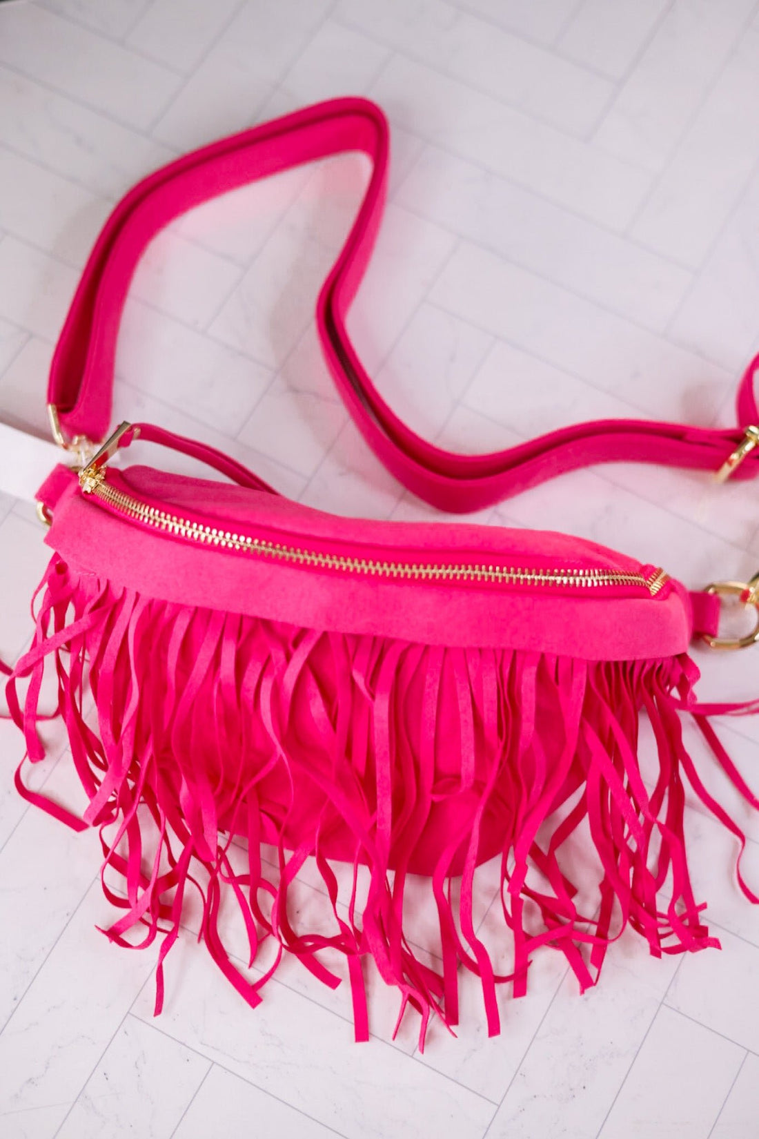 Hot Pink Removable Fringe Fanny Pack - Whiskey Skies - THOMAS & LEE CO.