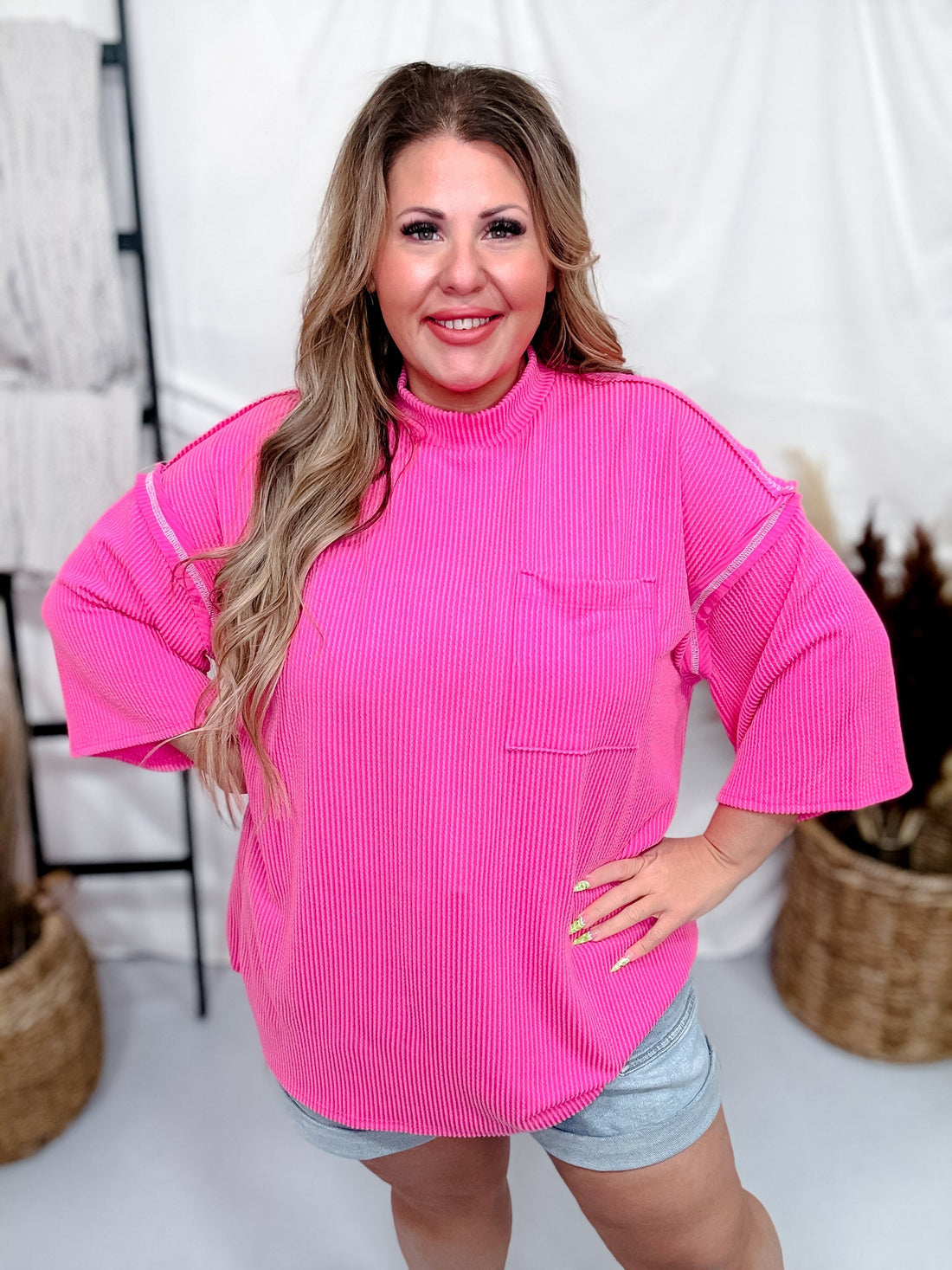 Hot Pink Reverse Stitch Front Pocket Top - Whiskey Skies - SEW IN LOVE