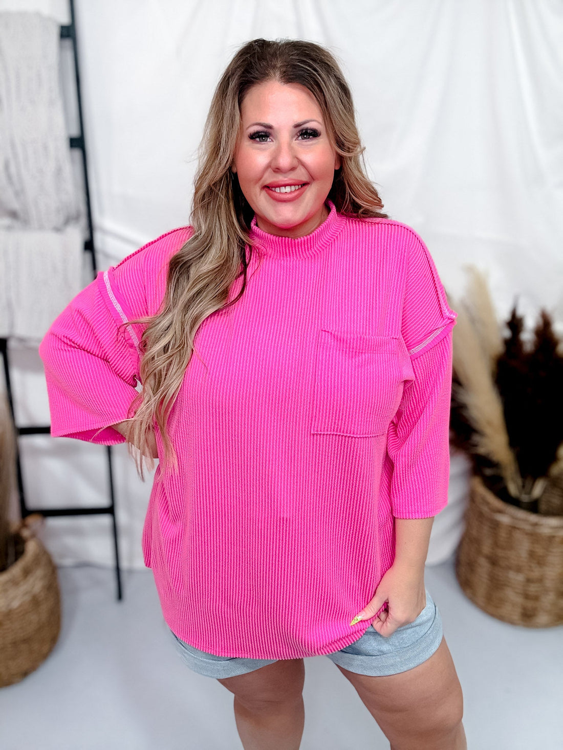 Hot Pink Reverse Stitch Front Pocket Top - Whiskey Skies - SEW IN LOVE