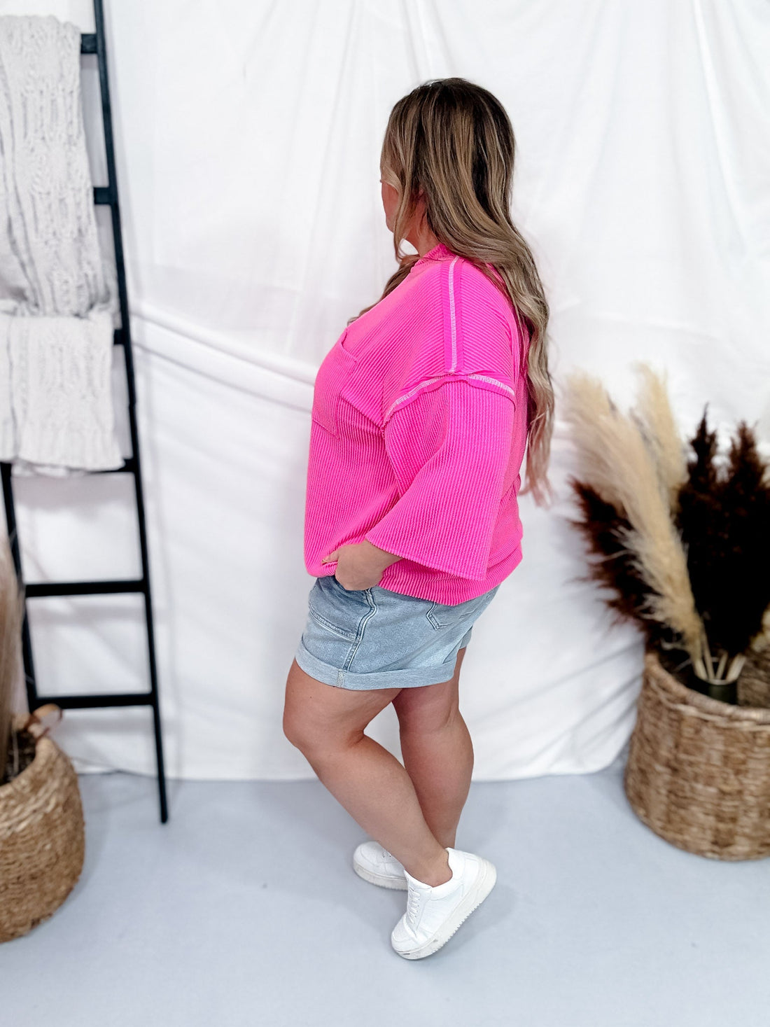 Hot Pink Reverse Stitch Front Pocket Top - Whiskey Skies - SEW IN LOVE