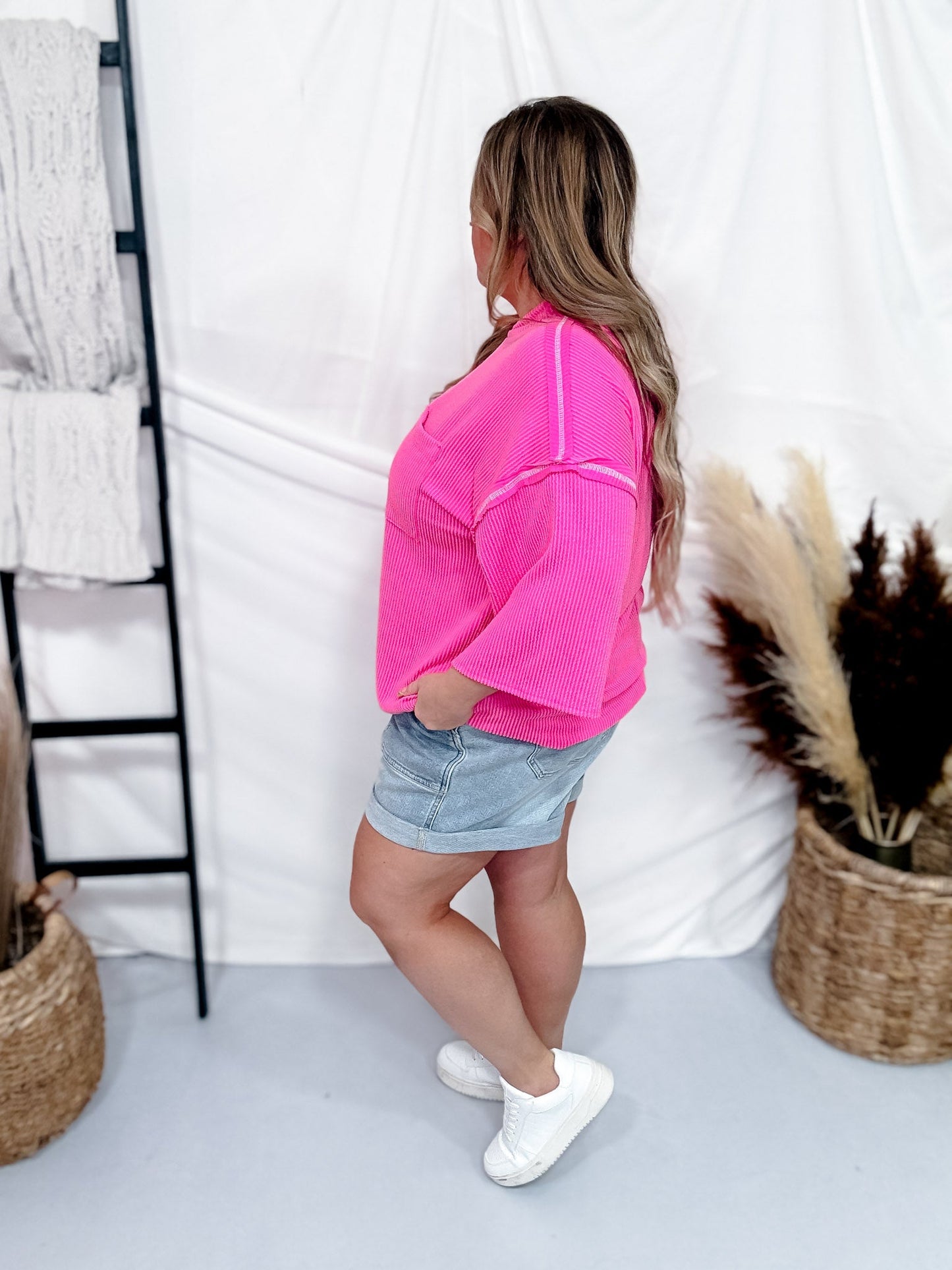 Hot Pink Reverse Stitch Front Pocket Top - Whiskey Skies - SEW IN LOVE