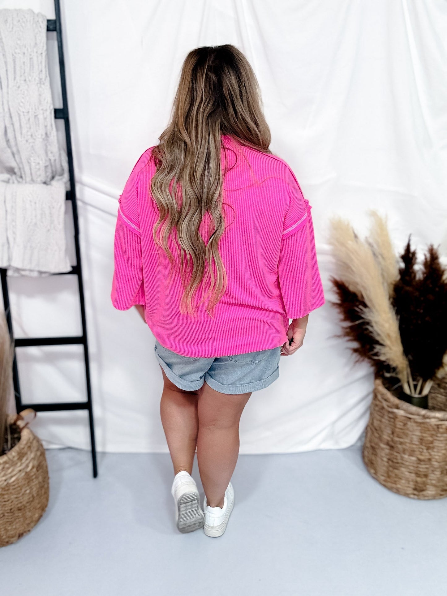 Hot Pink Reverse Stitch Front Pocket Top - Whiskey Skies - SEW IN LOVE