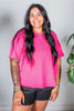Hot Pink Ribbed Short Sleeve Tunic Top - Whiskey Skies - ANDREE BY UNIT