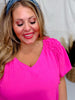 Hot Pink Ruffle Sleeve Smocked Shoulder Top - Whiskey Skies - ODDI