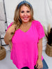 Hot Pink Ruffle Sleeve Smocked Shoulder Top - Whiskey Skies - ODDI