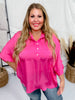 Hot Pink Satin Feel Oversized Top with Dolman Sleeves - Whiskey Skies - ANDREE BY UNIT