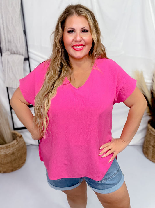 Hot Pink Textured Short Sleeve Top - Whiskey Skies - ANDREE BY UNIT