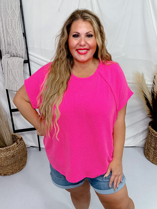 Hot Pink Tunic Top With A Poncho Bodice & Raglan Sleeves - Whiskey Skies - ANDREE BY UNIT