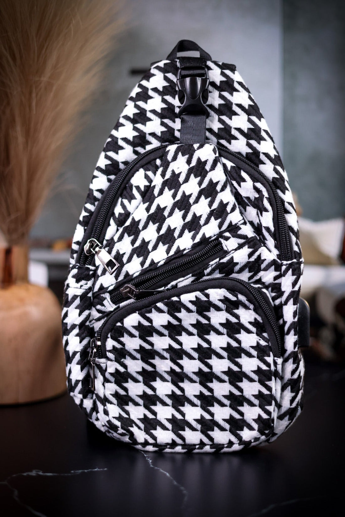 Houndstooth Corduroy Anti - Theft Daypack - Whiskey Skies - CALLA PRODUCT