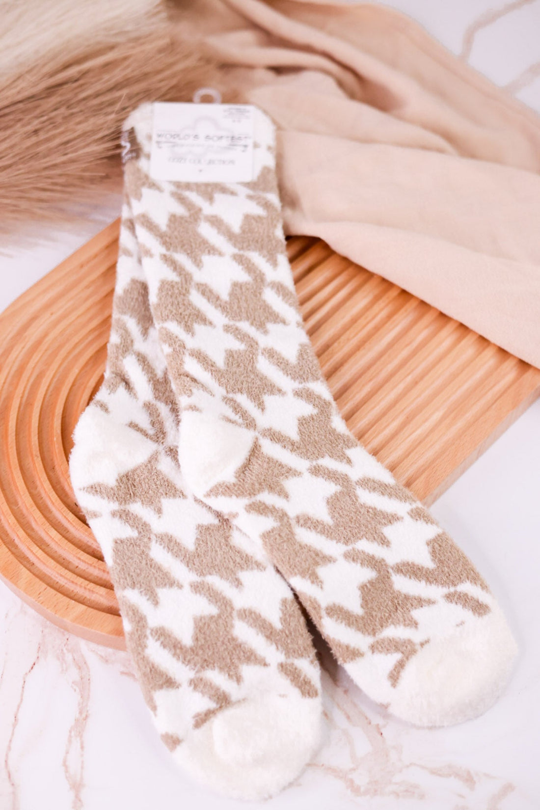 Houndstooth Portabella Cozy Collection Crew Socks - Whiskey Skies - CRESCENT SOCK COMPANY