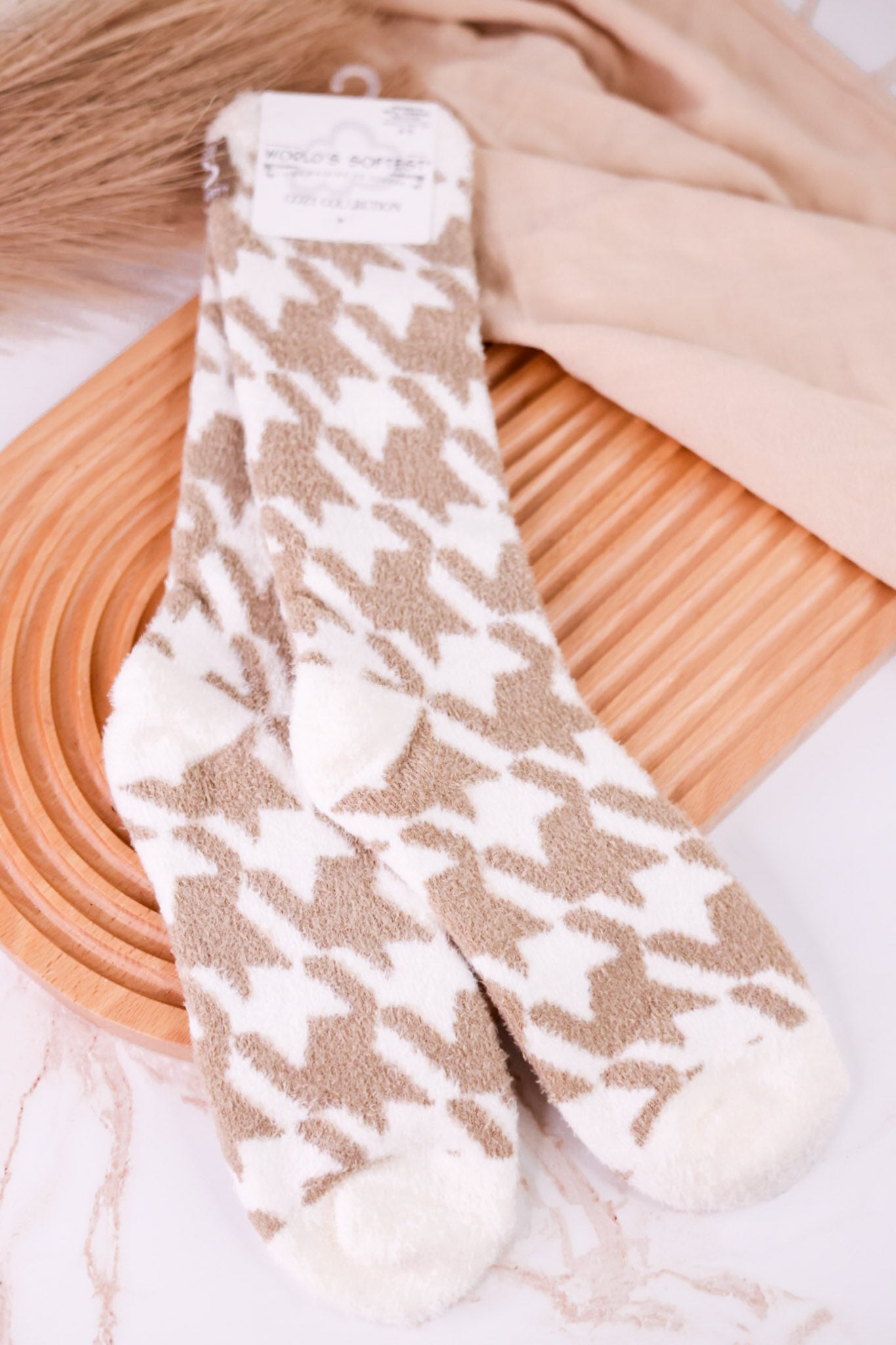 Houndstooth Portabella Cozy Collection Crew Socks - Whiskey Skies - CRESCENT SOCK COMPANY
