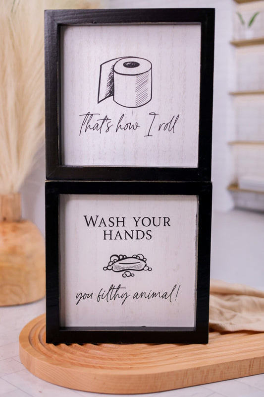 How I Roll/Wash Your Hands Reversible Framed Sign - Whiskey Skies - ADAMS & CO