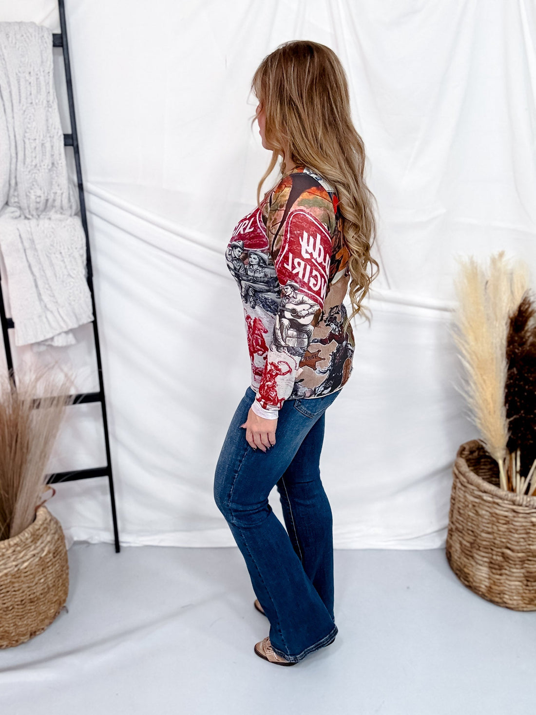 Howdy Cowgirl Long Sleeve Mesh Top - Whiskey Skies - DAVI & DANI