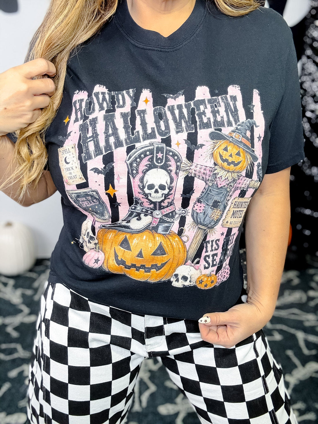 Howdy Halloween Black Short Sleeve Graphic Tee - Whiskey Skies - GLAIME