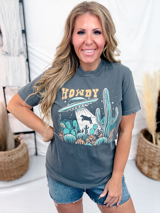 Howdy UFO Short Sleeve Graphic Tee - Whiskey Skies - FESTIVITEES