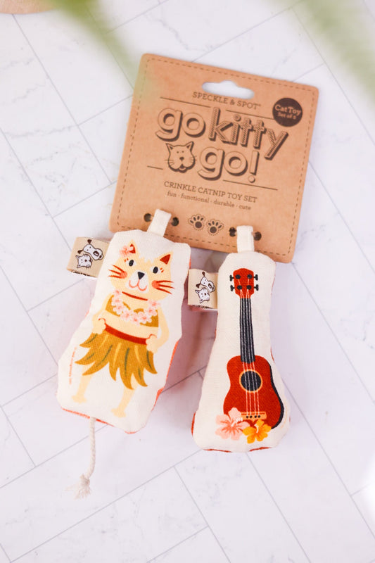 Hula Cat & Ukulele Go Kitty Go Cat Toy Set - Whiskey Skies - ORE ORIGINALS