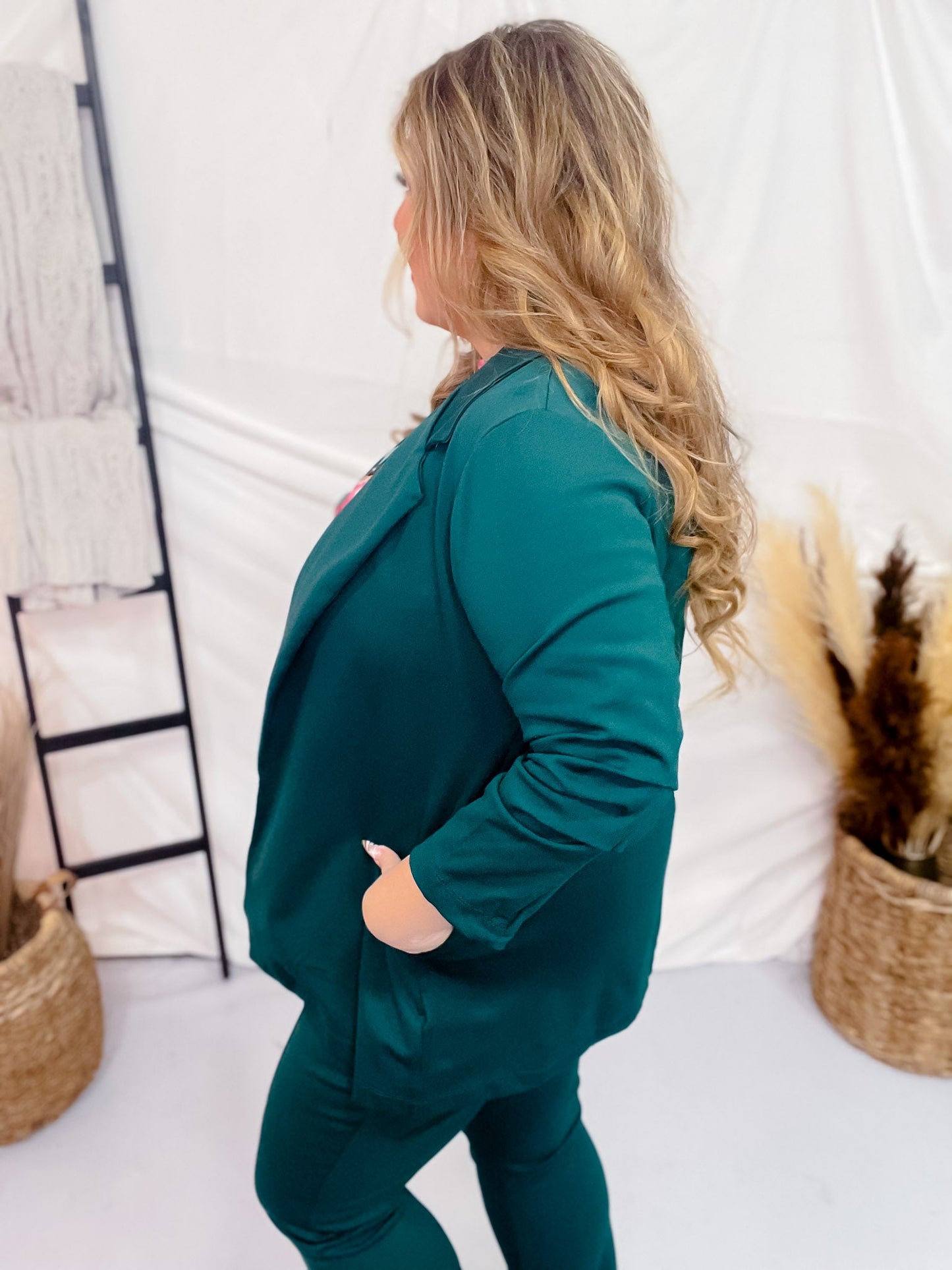 Hunter Green 3/4 Sleeve Magic Blazer - Whiskey Skies - DEAR SCARLETT