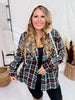 Hunter Green & Black Long Sleeve Hooded Plaid Shacket - Whiskey Skies - P.S. KATE