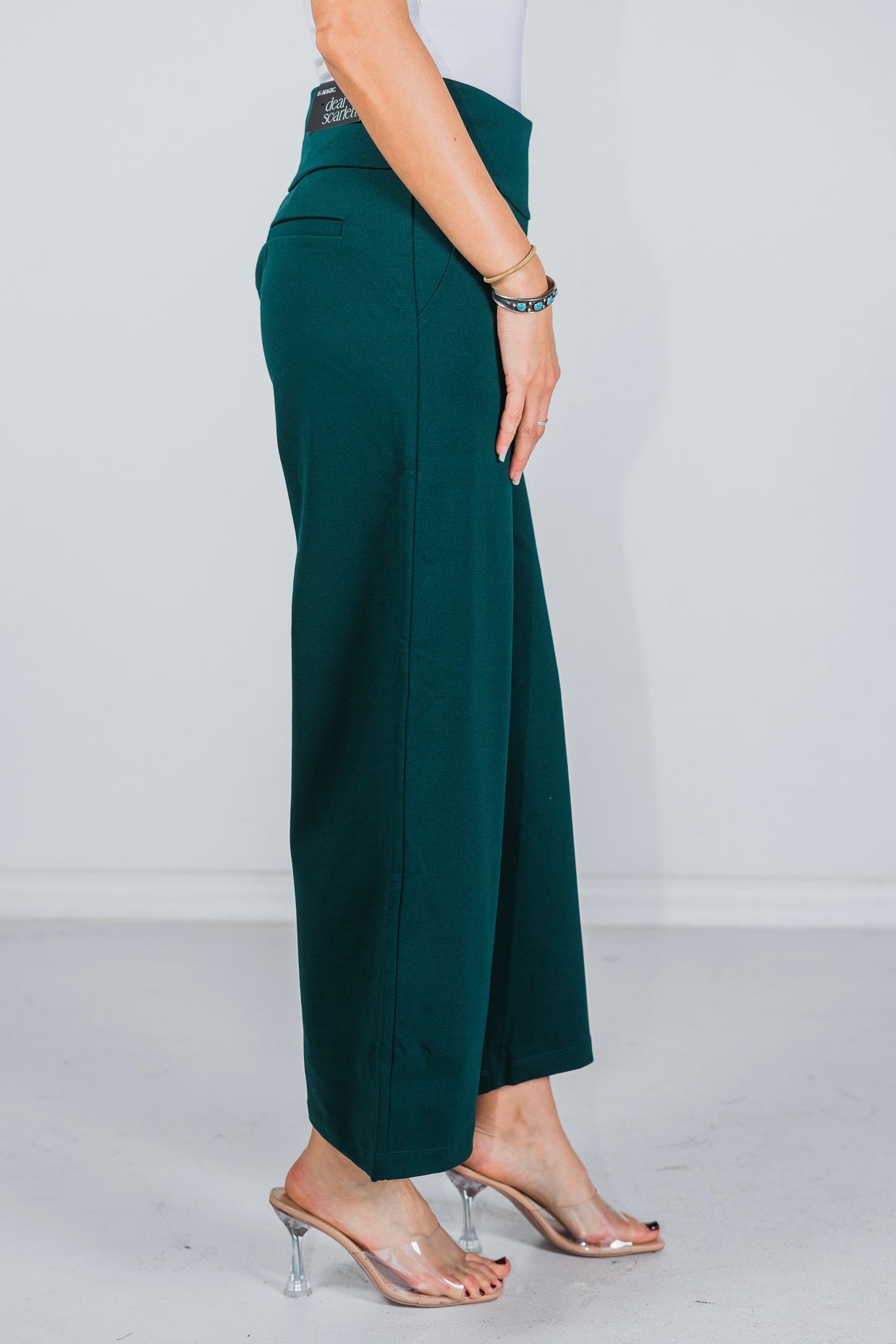 Hunter Green Magic Wide Cropped Pants - Whiskey Skies - DEAR SCARLETT