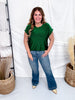 Hunter Green Shimmery Round Neck Top With Cap Sleeves - Whiskey Skies - SEW IN LOVE