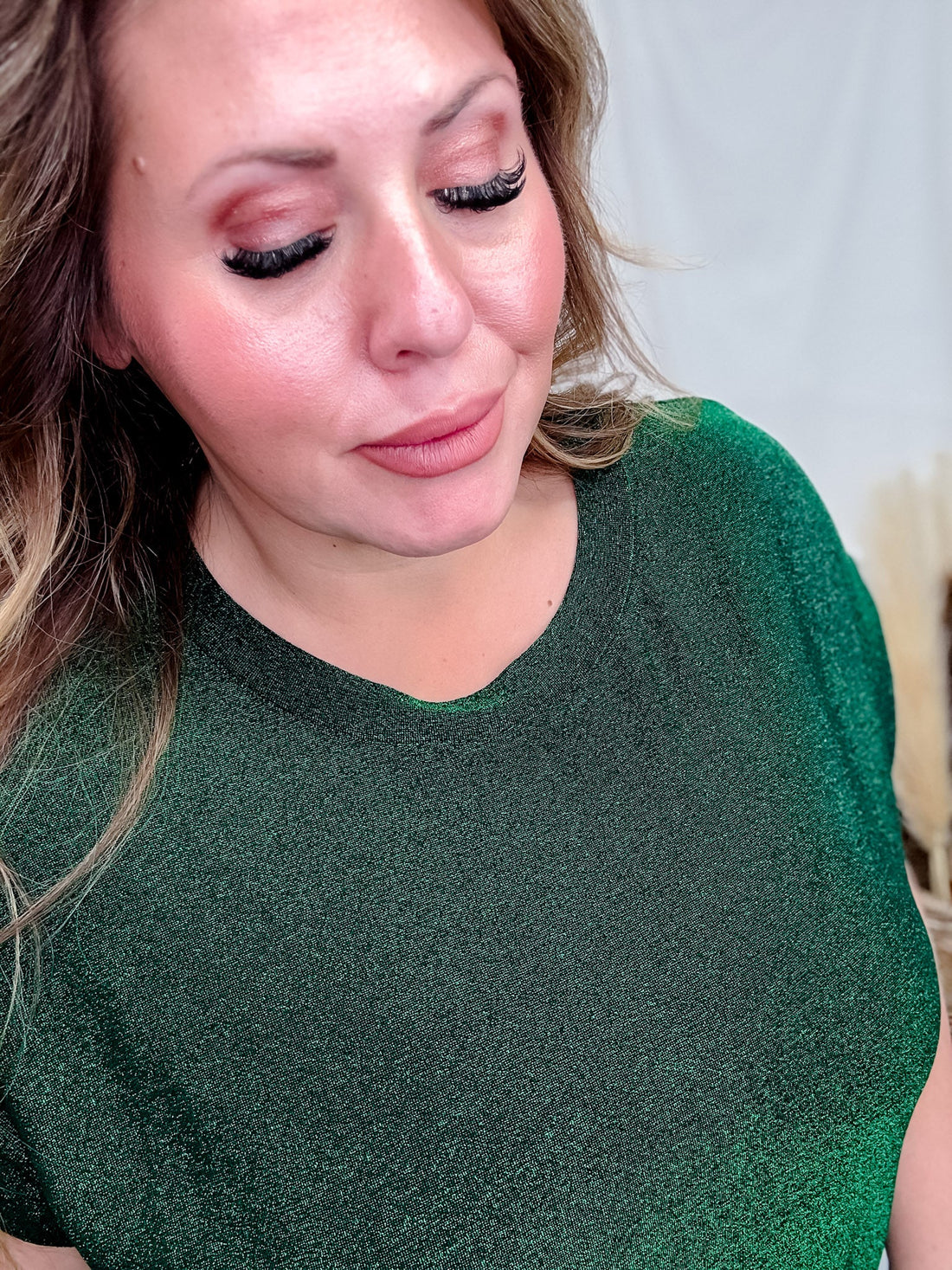 Hunter Green Shimmery Round Neck Top With Cap Sleeves - Whiskey Skies - SEW IN LOVE