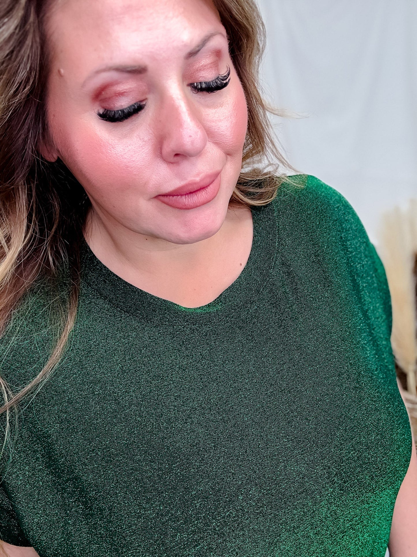 Hunter Green Shimmery Round Neck Top With Cap Sleeves - Whiskey Skies - SEW IN LOVE