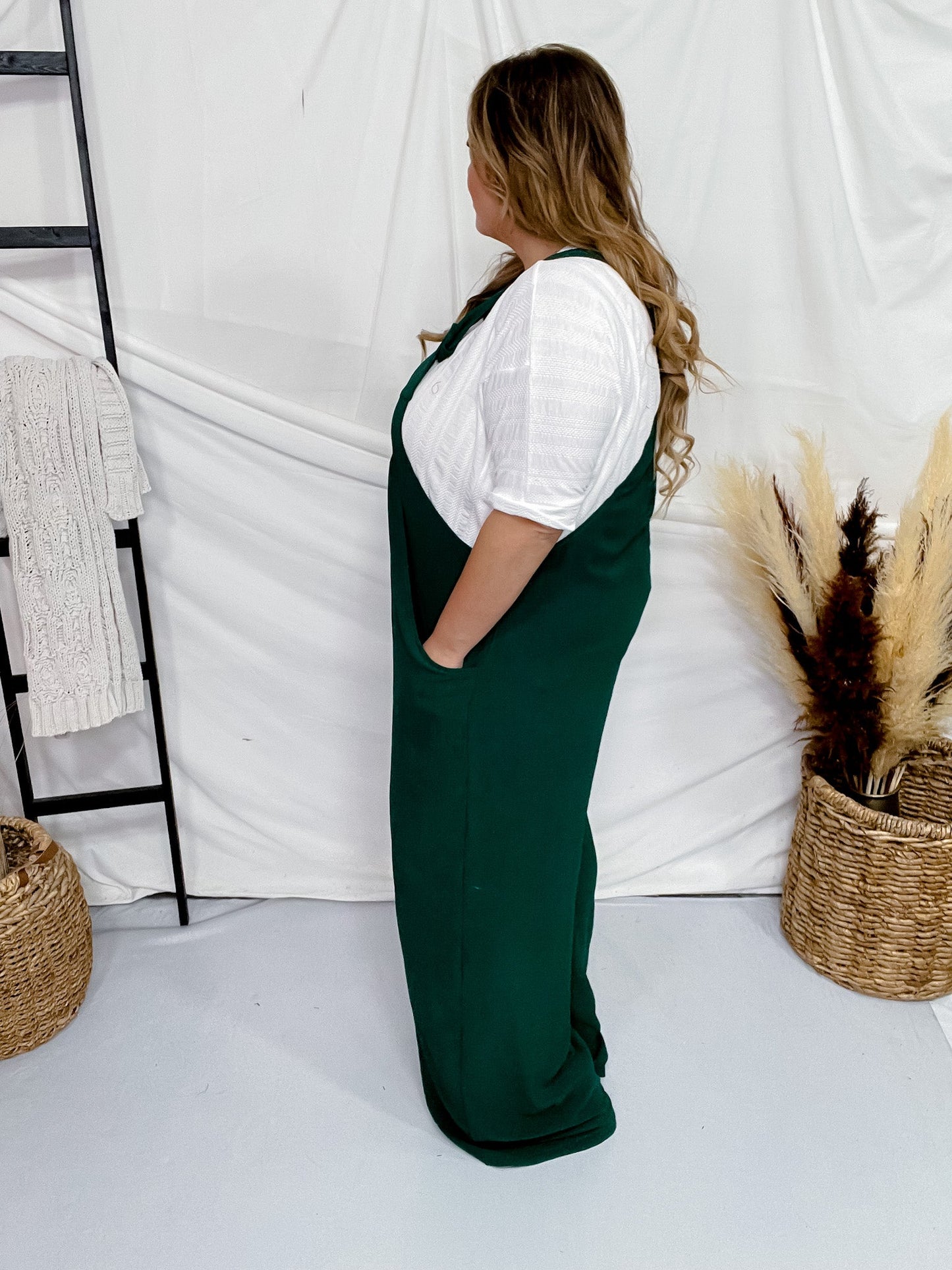 Hunter Green Wide Leg Overalls - Whiskey Skies - ODDI