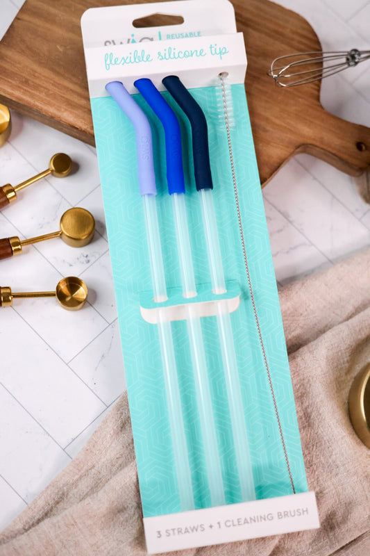 Hydrangea/Blue/Navy Reusable Straw Set - Whiskey Skies - SWIG LIFE