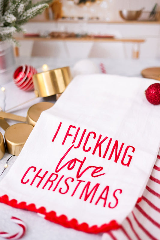 "I Fu@king Love Christmas" Decorative Tea Towel - Whiskey Skies - TOTALEE GIFT