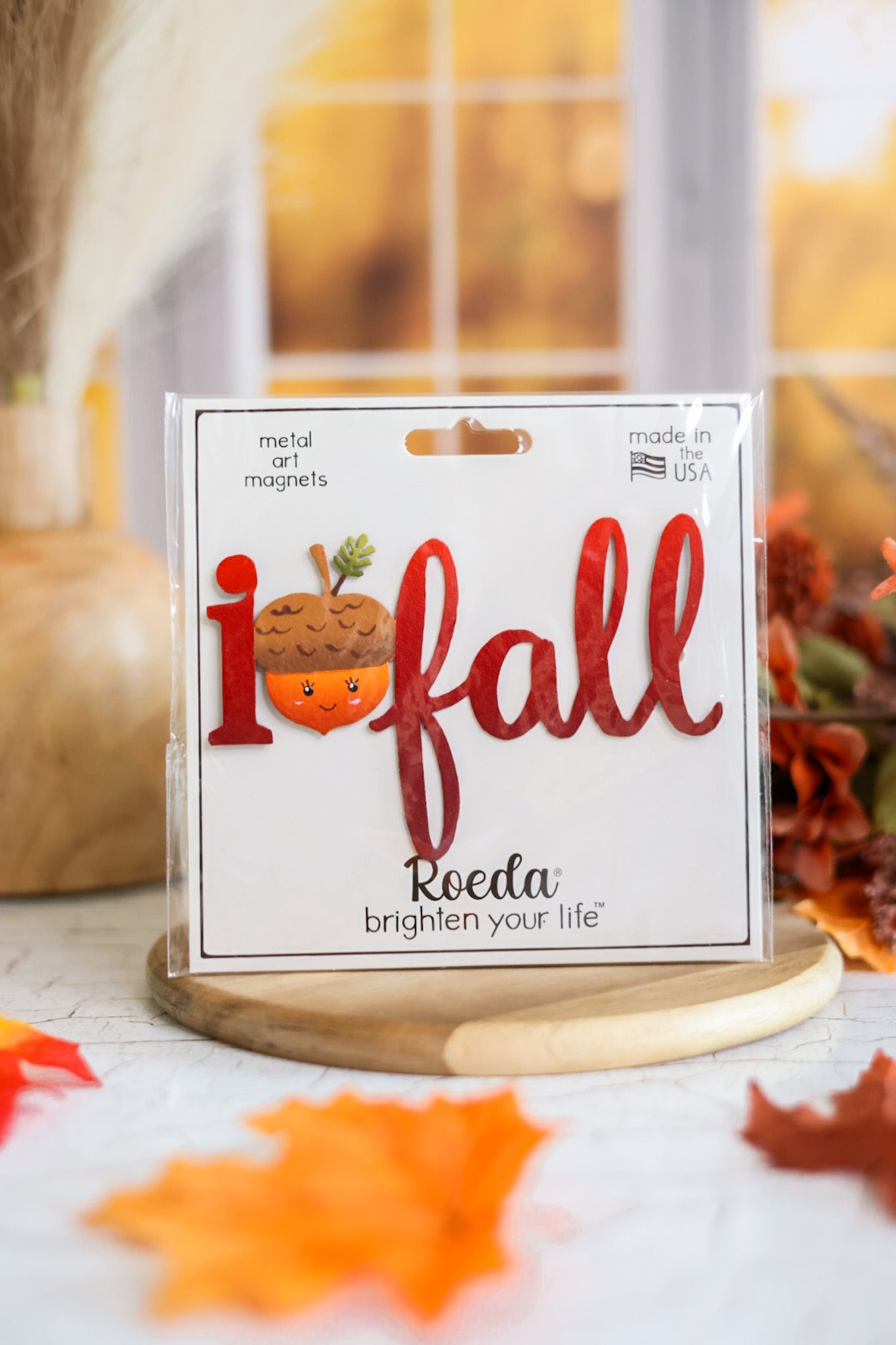 "I (Heart) Fall" w/ Smiling Acorn Magnet - Whiskey Skies - ROEDA STUDIO