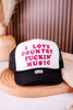 I Love Country Fuckin' Music In Pink, Black, & White Trucker Hat - Whiskey Skies - TRASH FLOWERS TRUCKER HATS