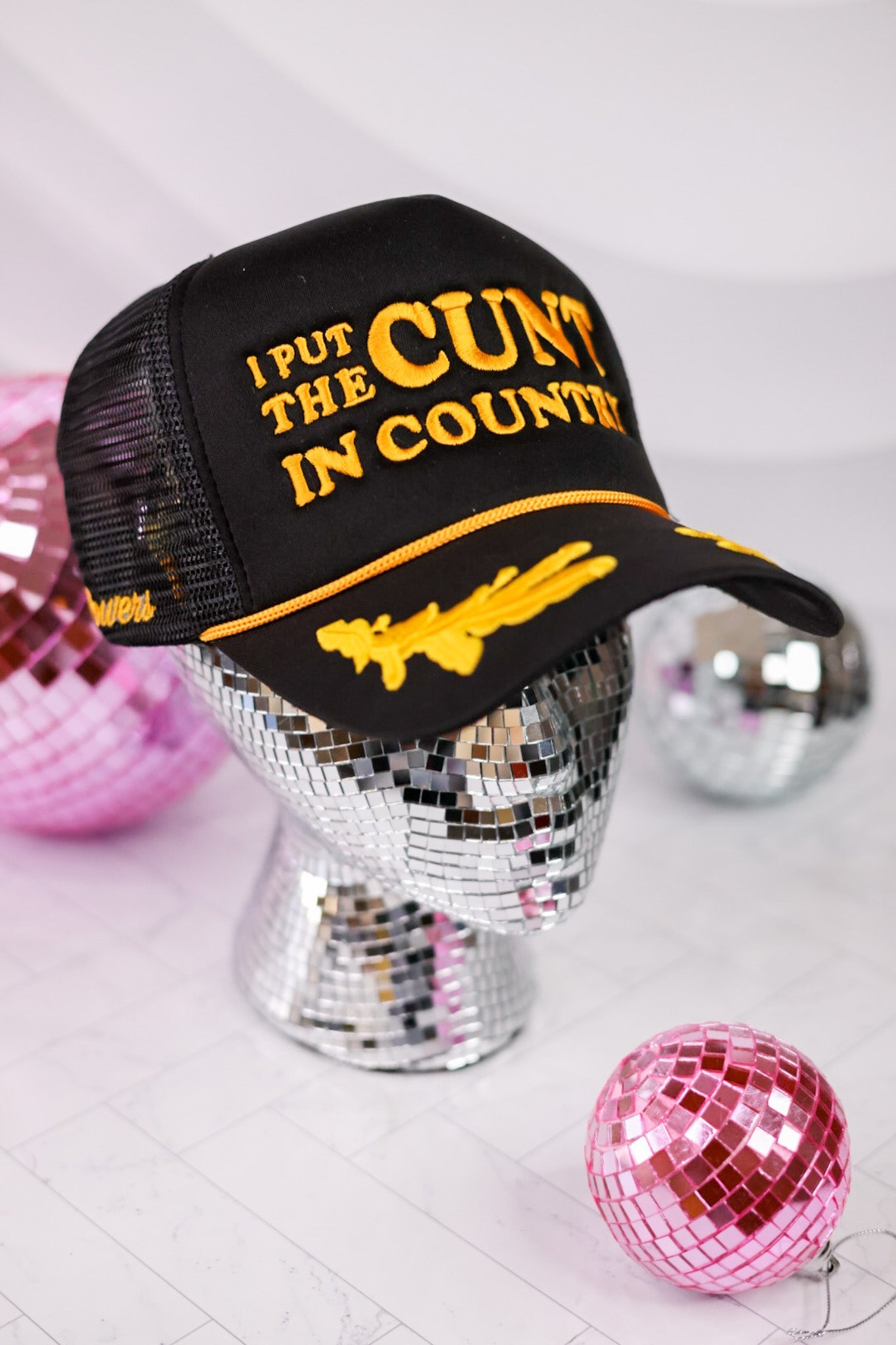 I Put The C*nt In Country Trucker Hat - Whiskey Skies - TRASH FLOWERS TRUCKER HATS