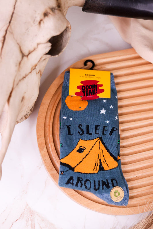 I Sleep Around Women's Camping Crew Socks - Whiskey Skies - JY DESIGNS