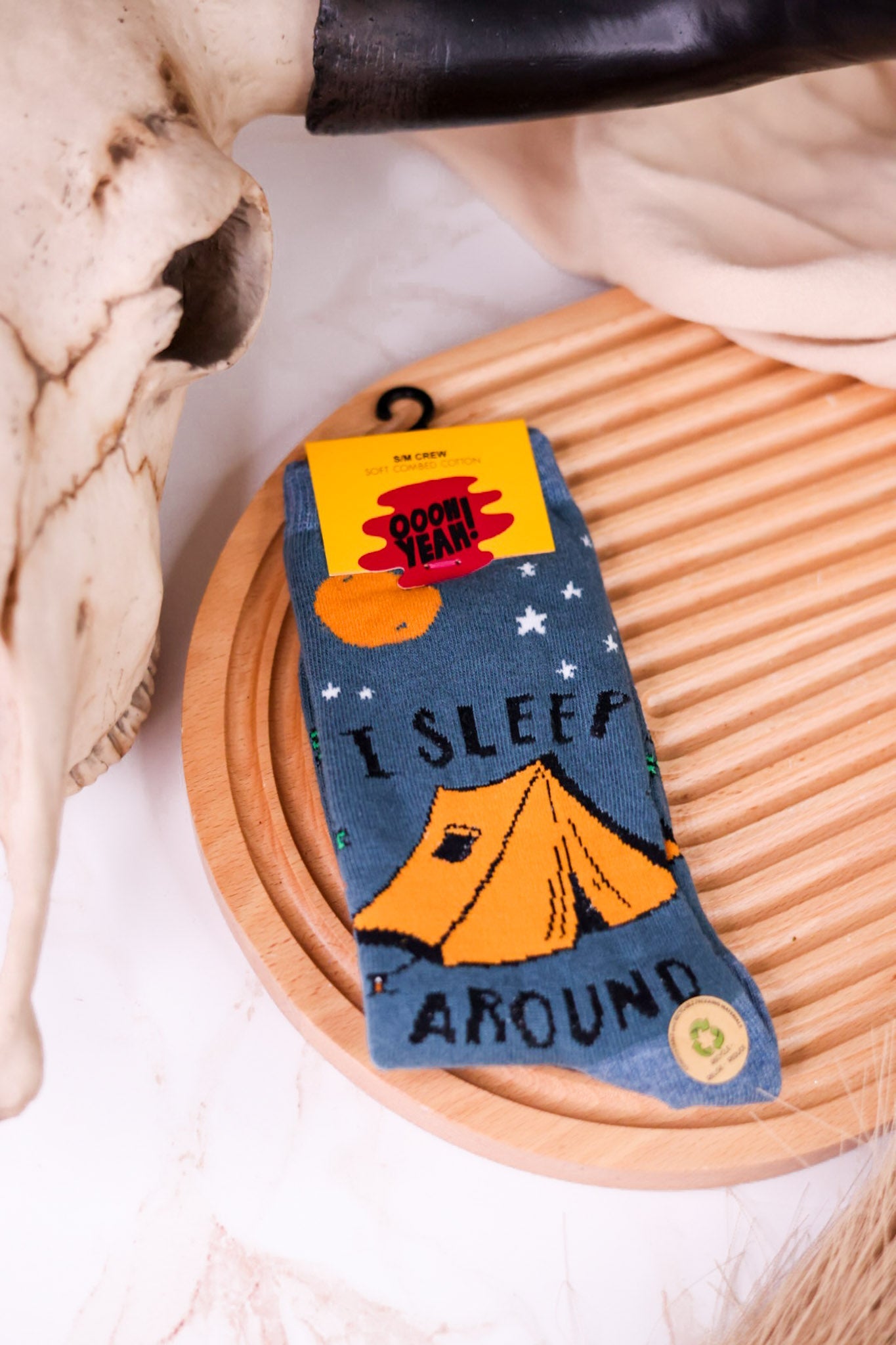 I Sleep Around Women's Camping Crew Socks - Whiskey Skies - JY DESIGNS