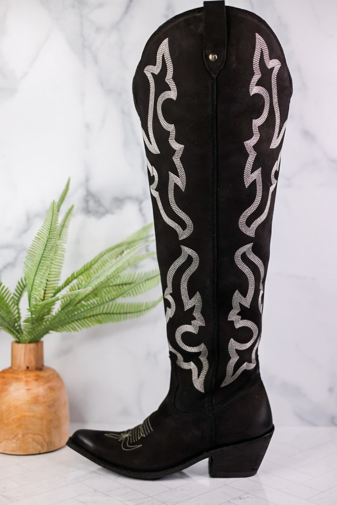 Indira Nobuck Grease Negro Over - Knee Boots - Whiskey Skies - LIBERTY BLACK