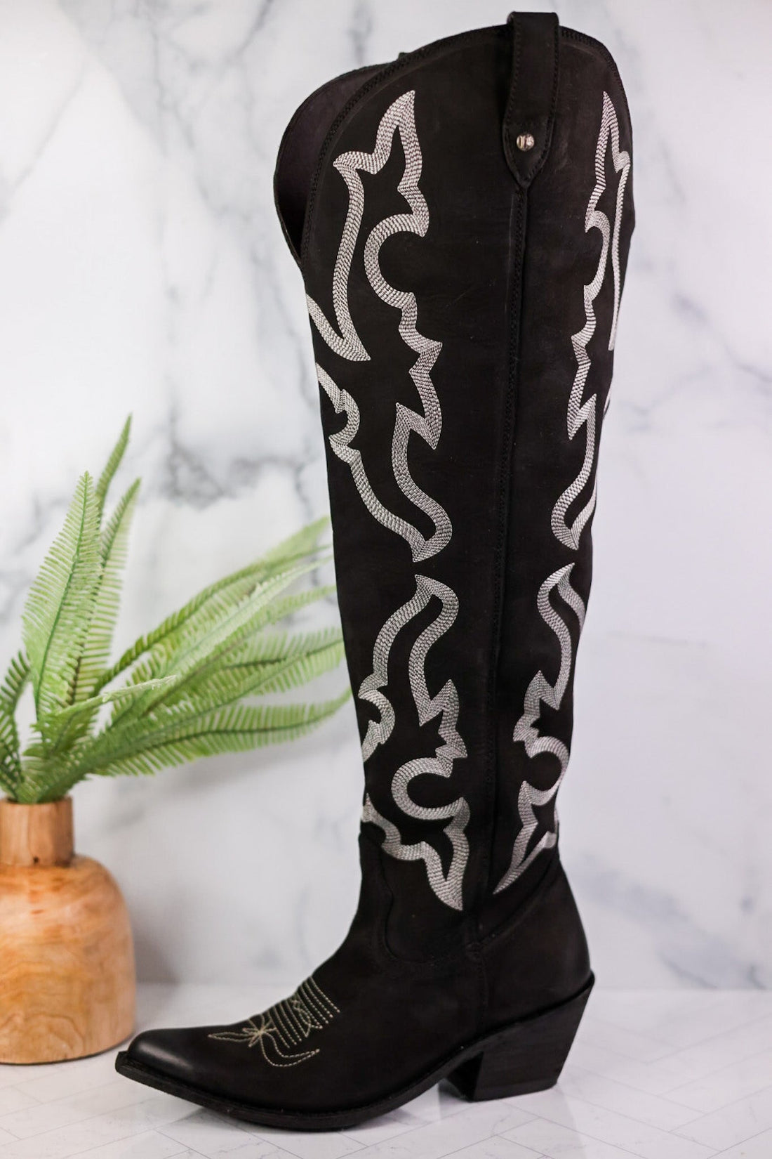 Indira Nobuck Grease Negro Over - Knee Boots - Whiskey Skies - LIBERTY BLACK