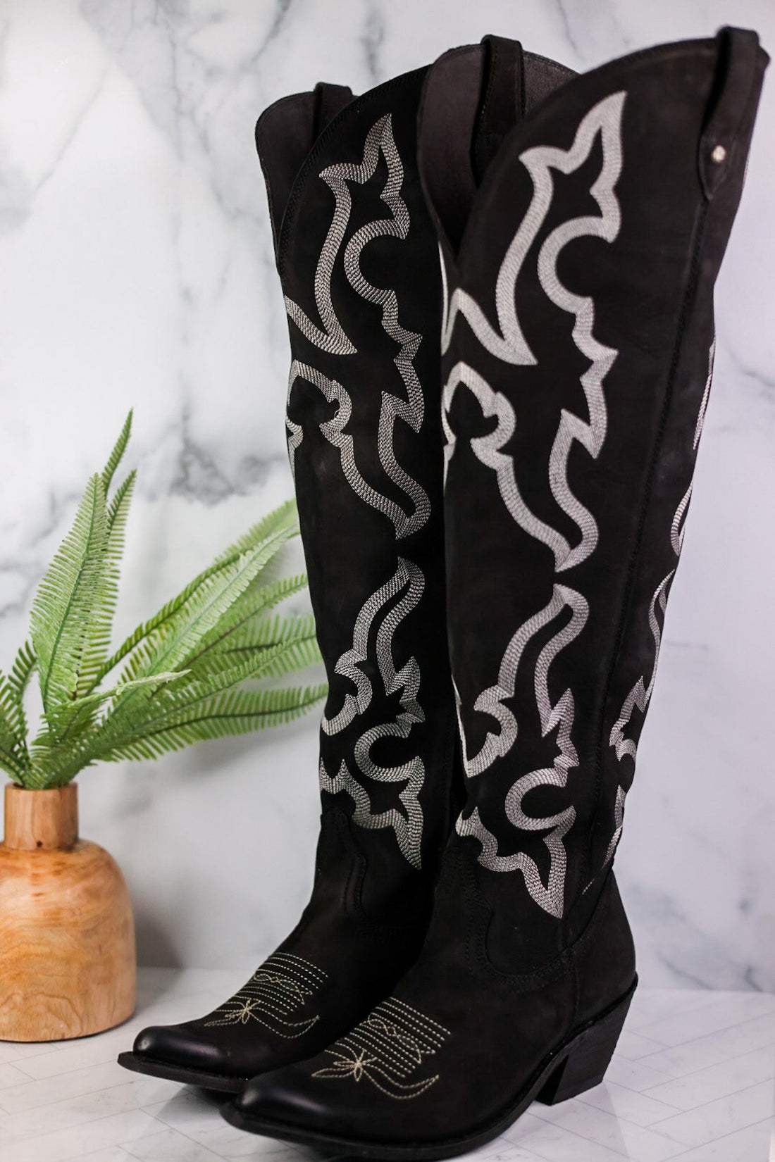 Indira Nobuck Grease Negro Over - Knee Boots - Whiskey Skies - LIBERTY BLACK