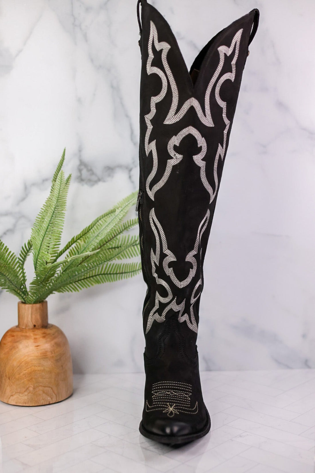 Indira Nobuck Grease Negro Over - Knee Boots - Whiskey Skies - LIBERTY BLACK