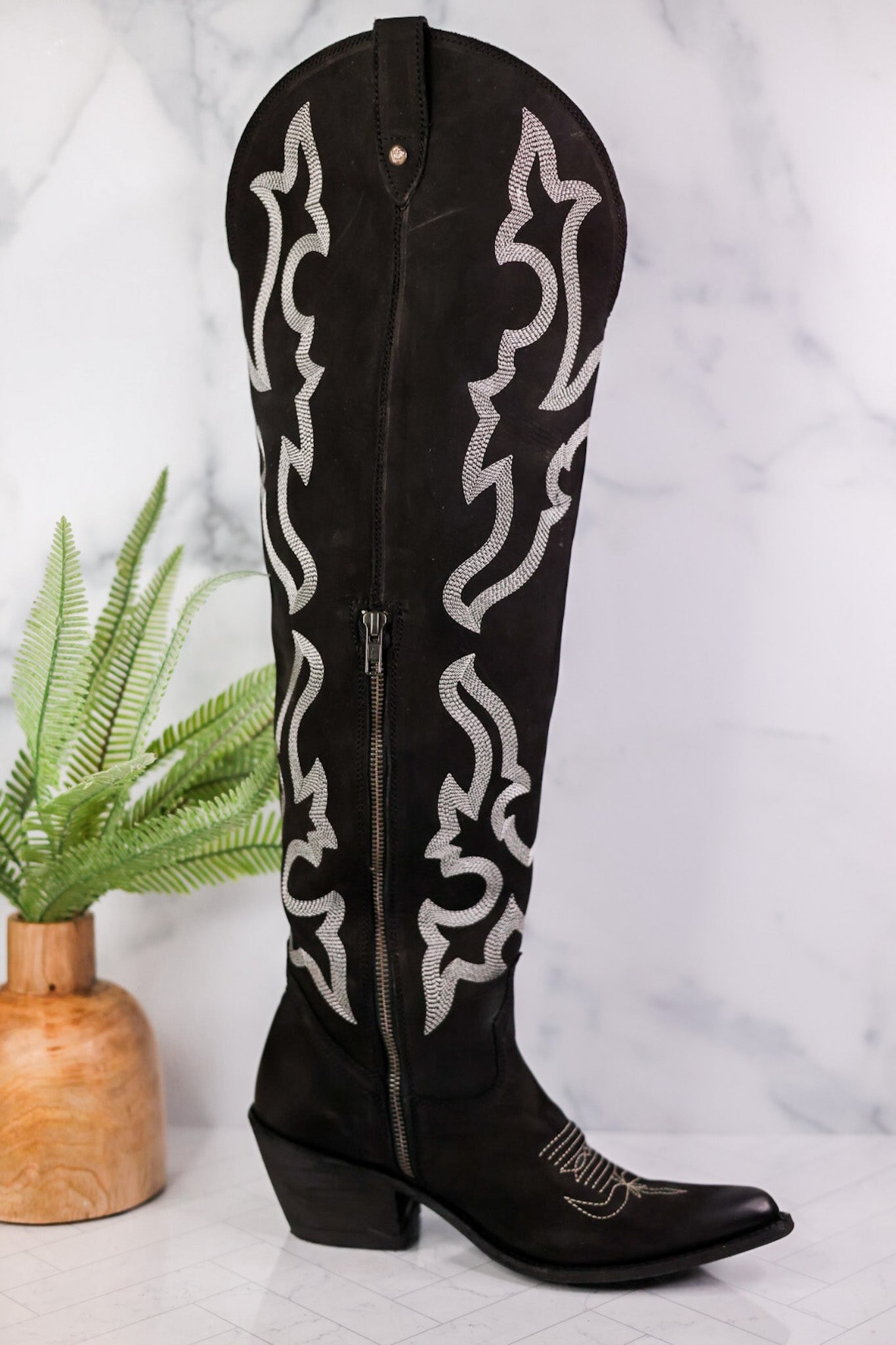 Indira Nobuck Grease Negro Over - Knee Boots - Whiskey Skies - LIBERTY BLACK