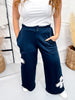 Ink Blue Floral Patchwork French Terry Pants - Whiskey Skies - DAVI & DANI