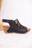 Innocencia Black Leather Wedge Sandals - Whiskey Skies - SPRING FOOTWEAR