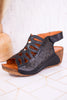 Innocencia Black Leather Wedge Sandals - Whiskey Skies - SPRING FOOTWEAR