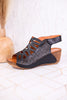 Innocencia Black Leather Wedge Sandals - Whiskey Skies - SPRING FOOTWEAR
