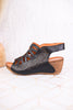 Innocencia Black Leather Wedge Sandals - Whiskey Skies - SPRING FOOTWEAR