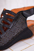 Innocencia Black Leather Wedge Sandals - Whiskey Skies - SPRING FOOTWEAR