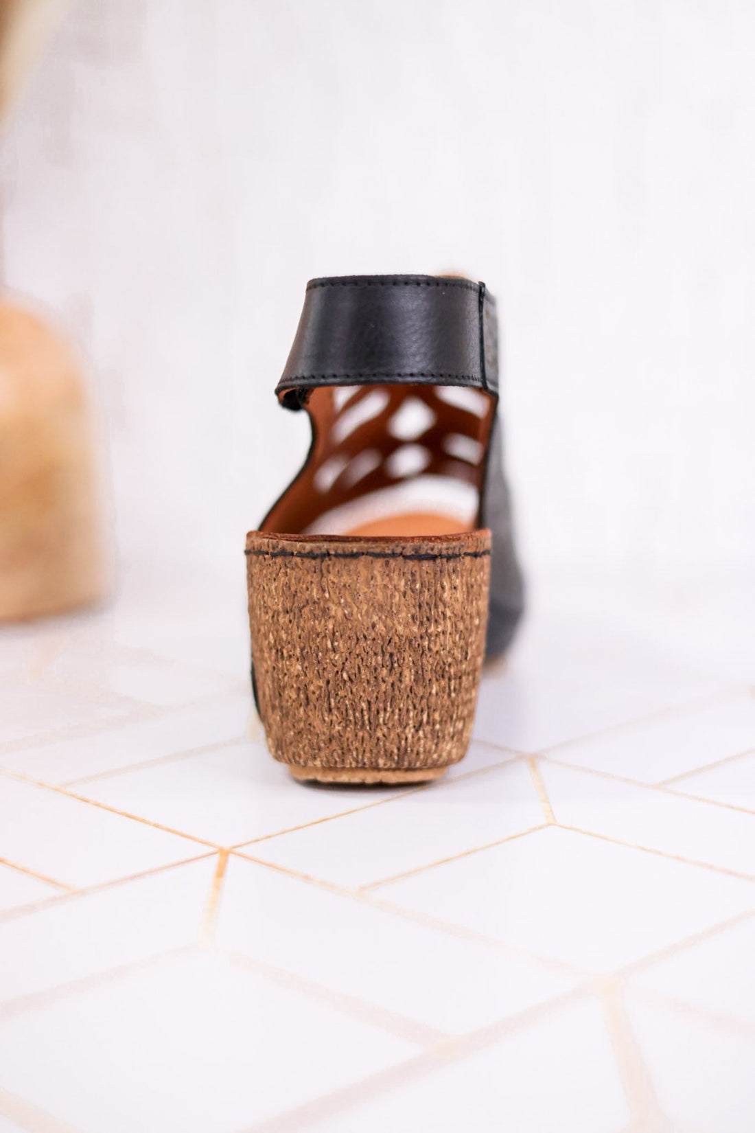Innocencia Black Leather Wedge Sandals - Whiskey Skies - SPRING FOOTWEAR
