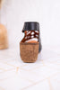 Innocencia Black Leather Wedge Sandals - Whiskey Skies - SPRING FOOTWEAR