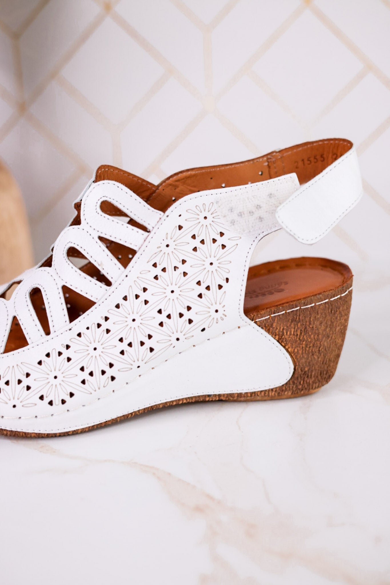 Innocencia White Leather Wedge Sandals - Whiskey Skies - SPRING FOOTWEAR