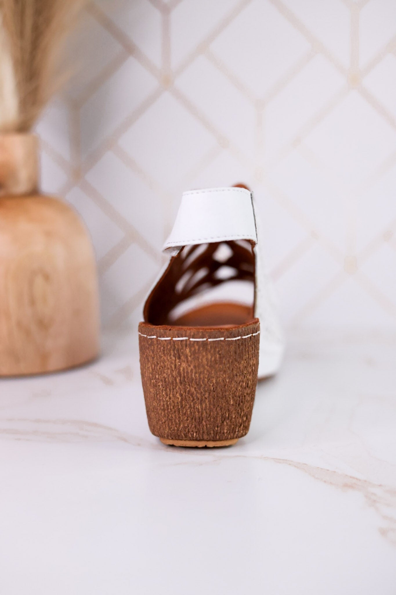 Innocencia White Leather Wedge Sandals - Whiskey Skies - SPRING FOOTWEAR