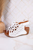 Innocencia White Leather Wedge Sandals - Whiskey Skies - SPRING FOOTWEAR